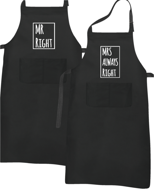 Prijuostės Mr right ir Mrs always right